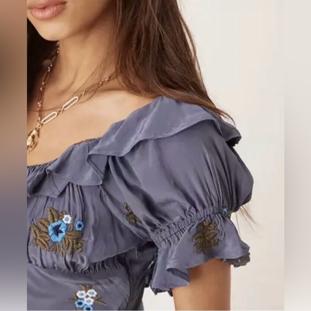 New No tags Free People Blue Floral Off-Shoulder Dress - Picture 6 of 8
